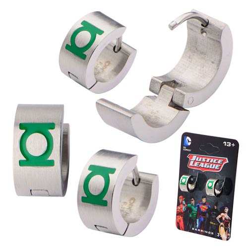 Green Lantern Logo Stainless Steel Huggie Earrings